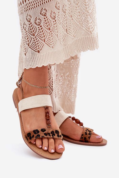 Плоскі Жіночі Сандалі З Бусинами Леопардові Коричневі Virona