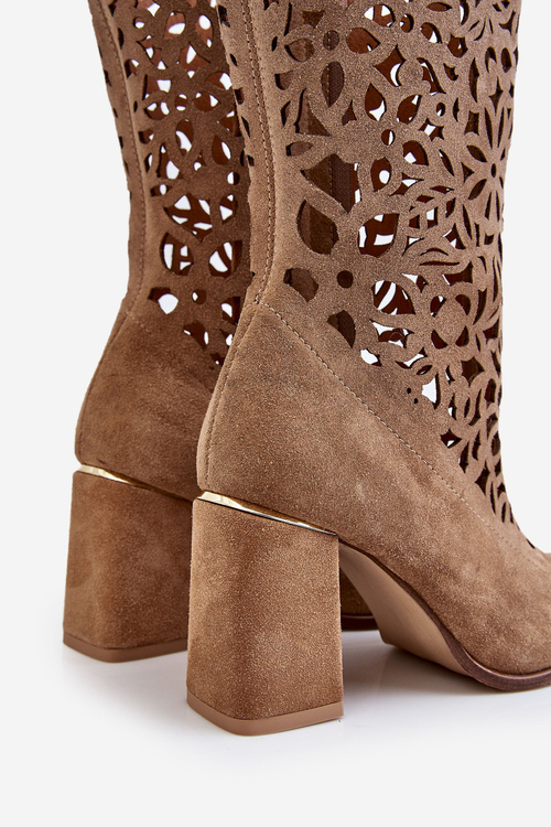 Замшеві ажурні чоботи Zazoo 3234 Темно-бежеві