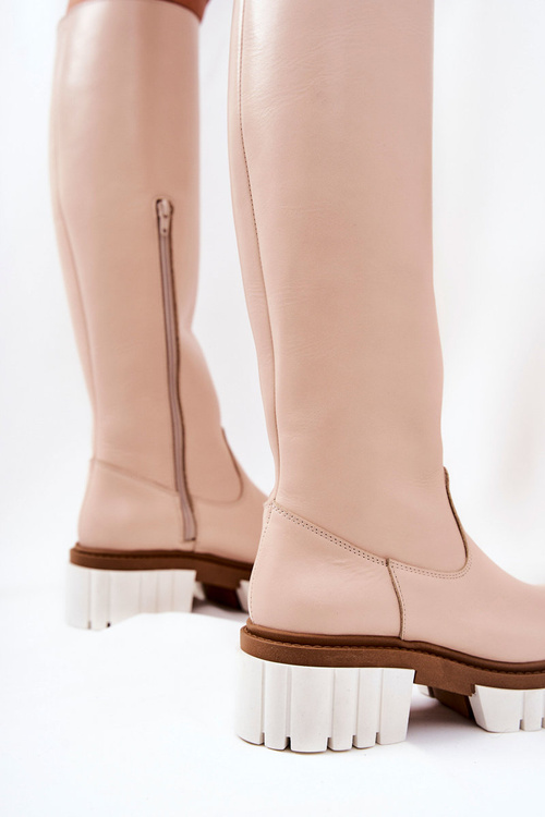 Шкіряні чоботи на блискавці Beige Nellis
