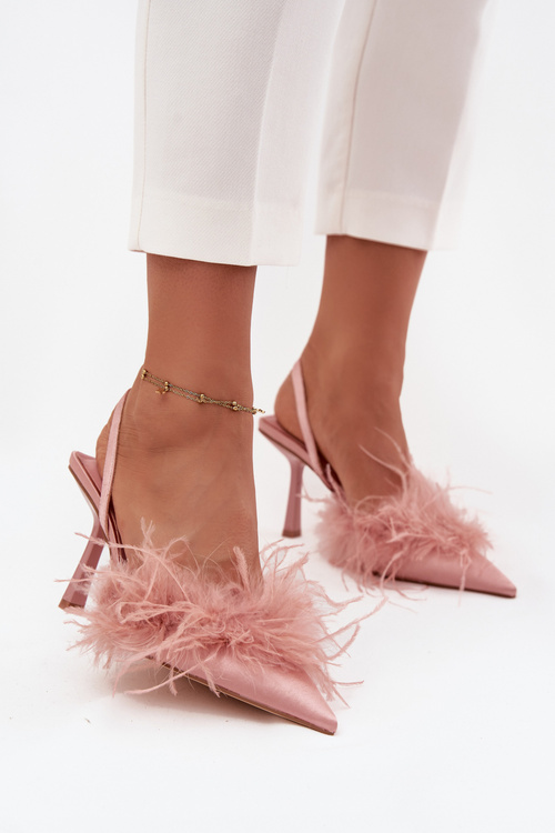 Туфлі на підборах з пір'ямі та відкритою  п'яткою Рожеві Belice
