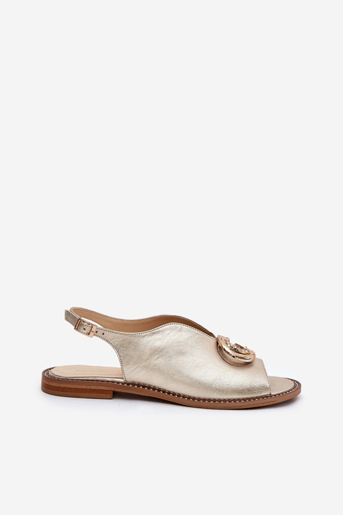 Шкіряні Сандалі На Плоскому Каблуці З Декором Лаура Мессі 2865 Золоті