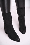 Жіночі черевики на високому каблуці з еко-замші чорного кольору