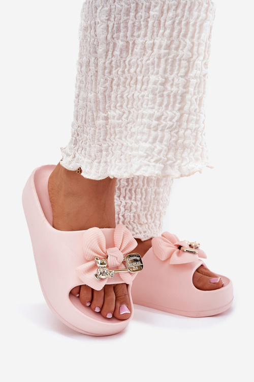 Жіночі Пінопластові Сандалі На Платформі З Бантом І Брошкою Рожеві Marlize