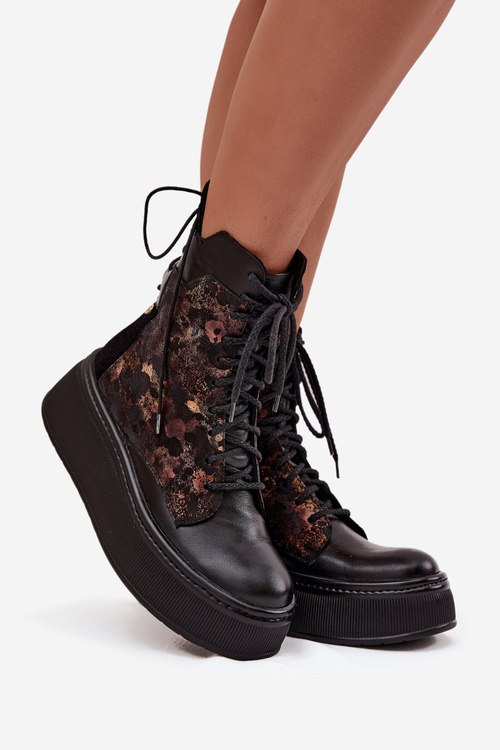 Шкіряні замшеві ботильйони на платформі Теплі чорні 06565-01