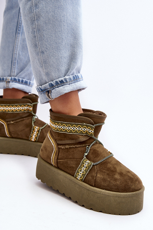 Жіночі снігові черевики на товстій підошві та шнурівці, зелені Milson