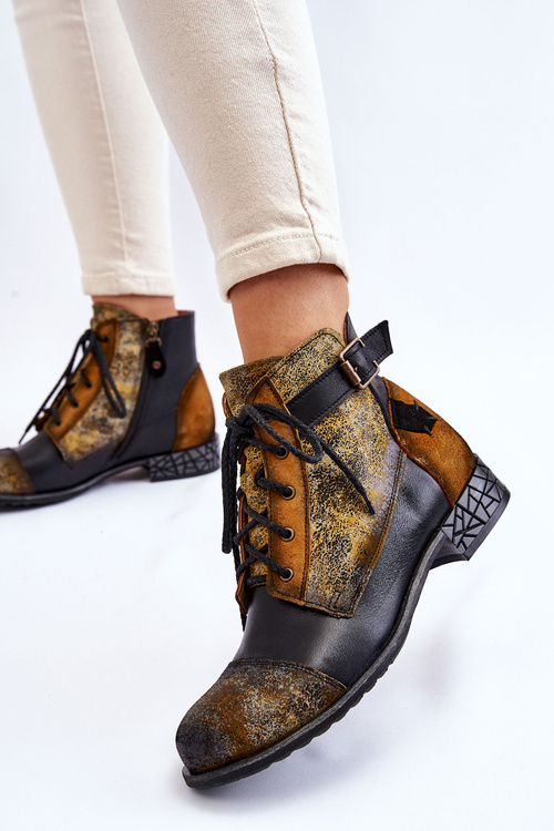 Жіночі шкіряні черевики Maciejka 05077-07 жовто-чорні