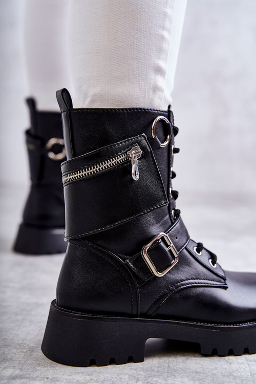 Шкіряні черевики на підборах чорні Marlis