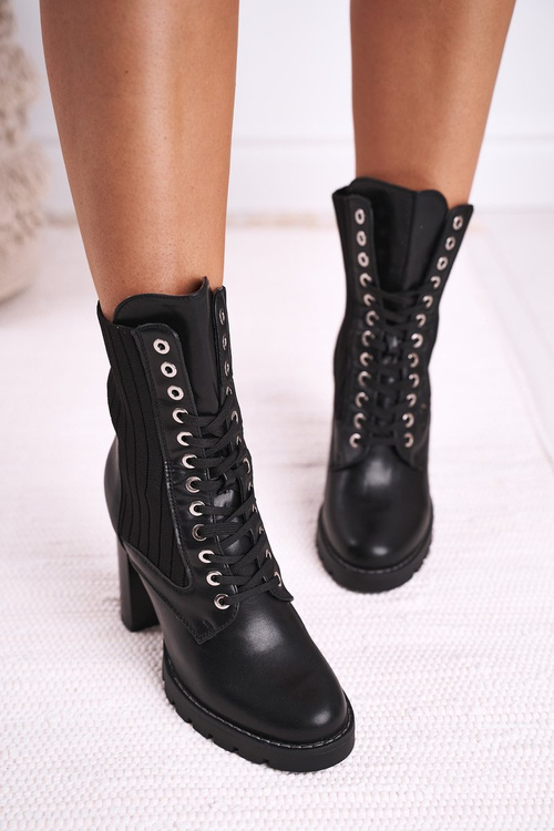 Чоботи жіночі на високому каблуці Чорні Erdogan