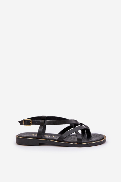 Шкіряні Плоскі Сандалі З Переплетеними Ремінцями Zazoo 40429 Чорні