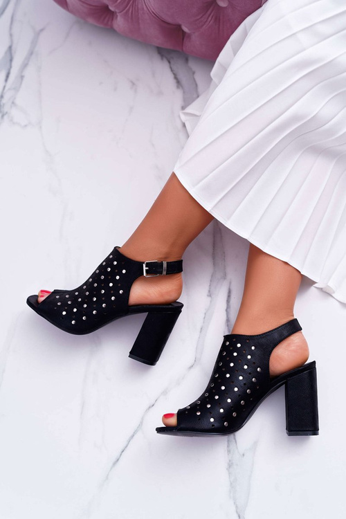 Жіночі босоніжки на шпильці, ажурні стрази, чорні Хендрікс