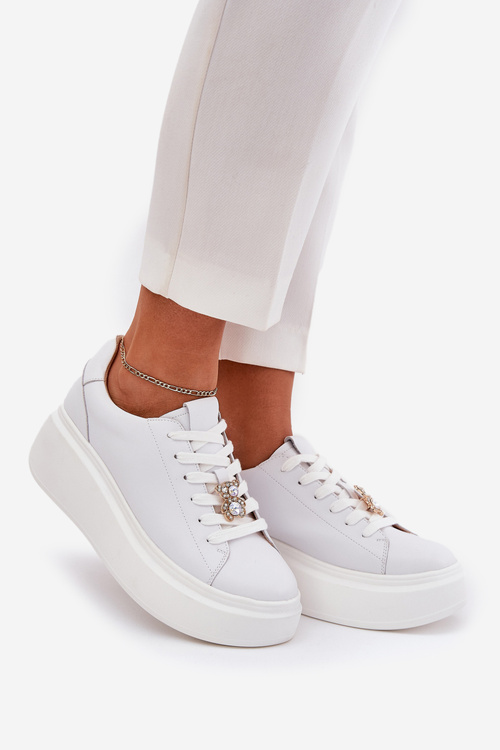 Жіноче Шкіряне Спортивне Взуття На Платформі З Прищіпкою Vinceza 39922 Білі