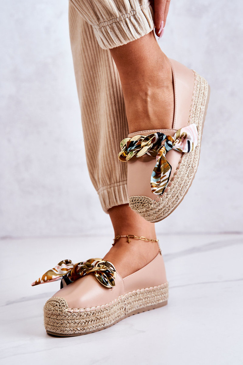 Шкіряні жіночі еспадрільї на ланцюжку Beige Fancy