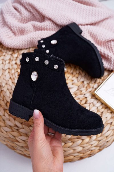 Молодіжні чорні чоботи з кристалами на плоскому каблуці Venici