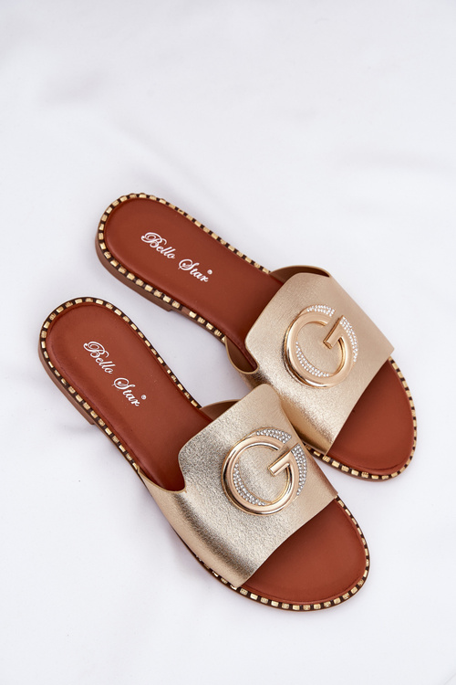 Еко Шкіряні Плоскі Сандалі Для Жінок З Декоративним Елементом Золоті Frelie