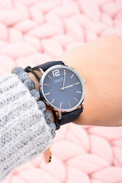 Класичний шкіряний темно-синій жіночий годинник Ernest