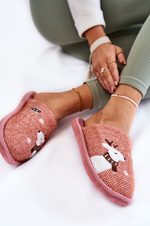 Жіночі різдвяні тапочки з оленями рожеві Millio