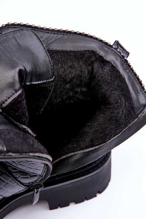 Жіночі чоботи на змійці з ремінцями чорні Leora