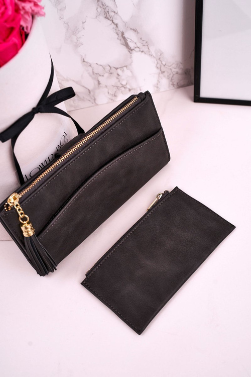 Великий жіночий гаманець з додатковим гаманцем і бахромою сірий