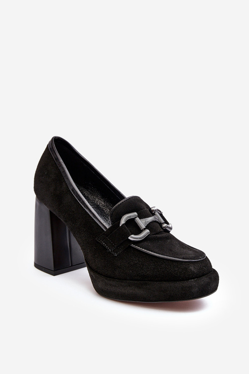 Шкіряні човники на масивному каблуці Laura Messi 2706 Чорні