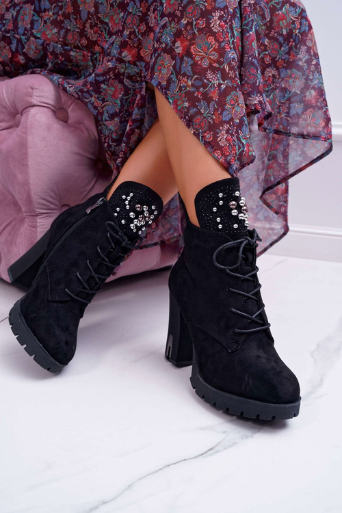 Жіночі чоботи на шпильці на платформі замшеві чорні Fieste