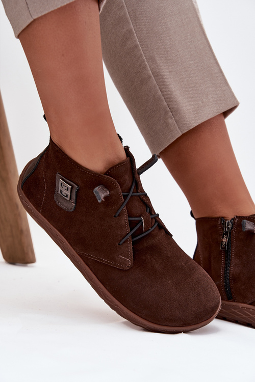 Замшеві жіночі мокасини Barefoot з оздобленням Zazoo 30072 шоколадні