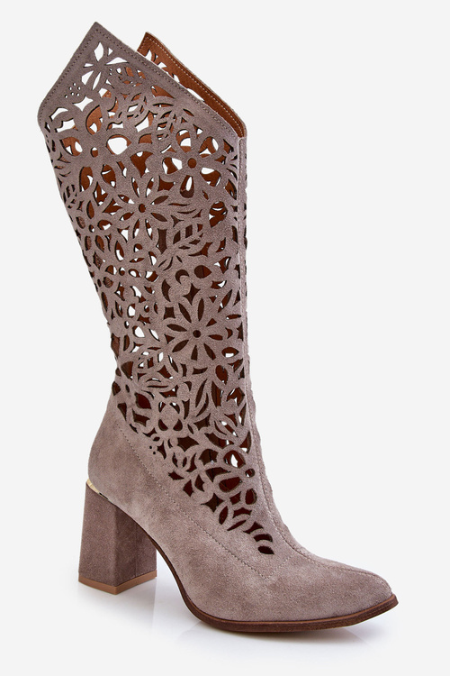 Замшеві ажурні черевики Leski Shoes 3234 Cappuccino