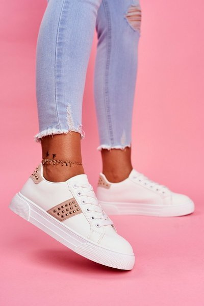 Спортивні жіночі білі бежеві туфлі з стрічками