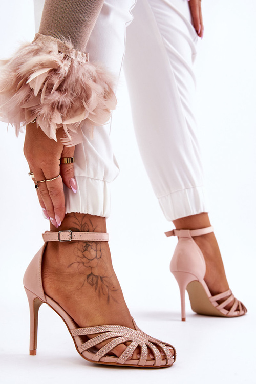 Модні високі підбори зі стразами Світло-бежевий Jaylen