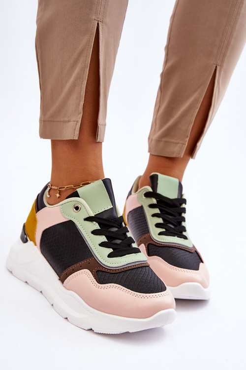 Жіночі шкіряні кросівки на платформі чорно-зелені Chaya