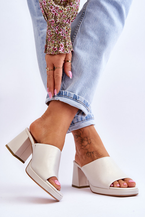 Модні тапочки на підборах Sergio Leone KL322 Pearl