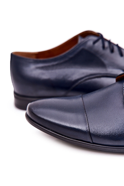 Чоловічі шкіряні мокасини з чорною підошвою BEDNAREK Темно-синій