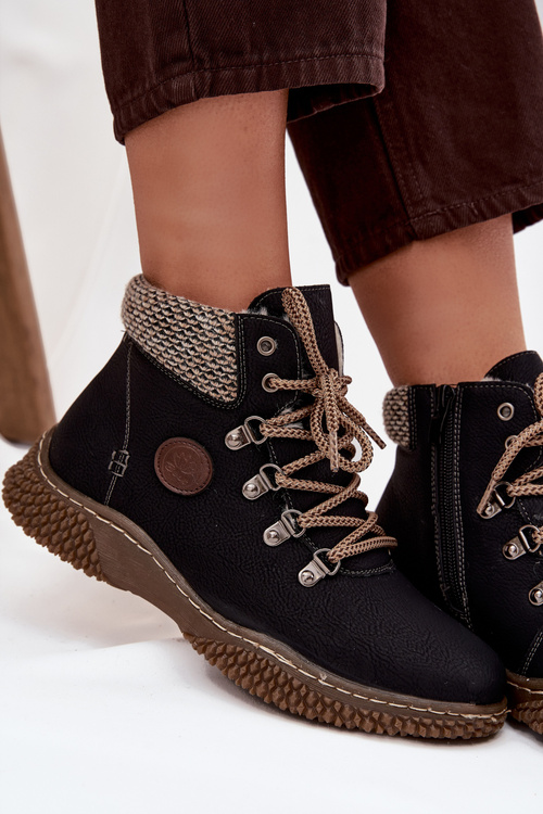 Утеплені ботильйони трапер жіночі чорні Zenaya