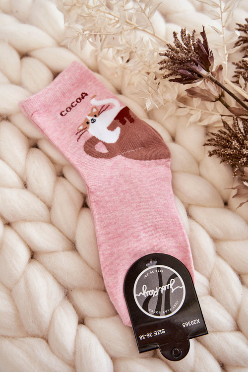 Жіночі кумедні шкарпетки Кішка в чашці рожеві