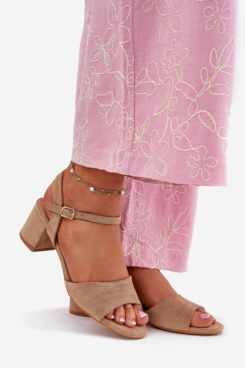 Еко Замшеві Класичні Жіночі Сандалі На Каблуку Бежеві Зарнела