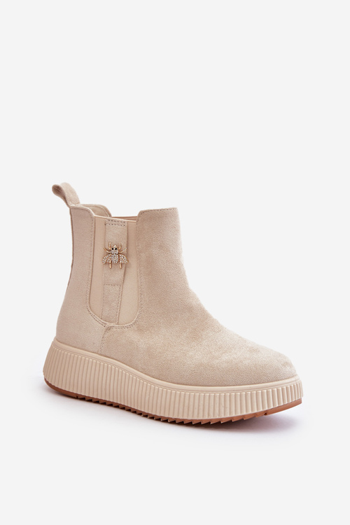 Жіночі ботильйони на платформі з декором еко замша світло-бежевий Ciatheia