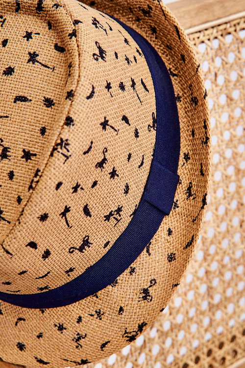 Дитяча шапка з пальмами і тваринами бежевого кольору