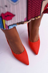 Жіночі замшеві туфлі на шпильці оранжевого кольору Yanna