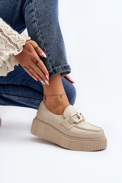 [Стильні шкіряні туфлі на платформі Zazoo 20101 світло-бежевого кольору]