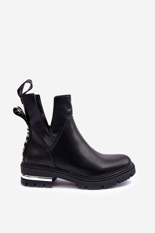 Чоботи шкіряні на блискавках і вирізах Чорні Flicha