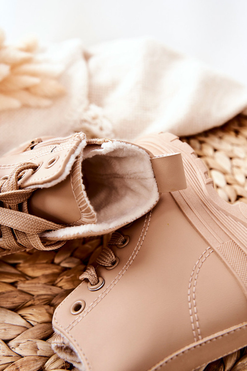 Дитячі шкіряні утеплені кросівки бежеві Bomi