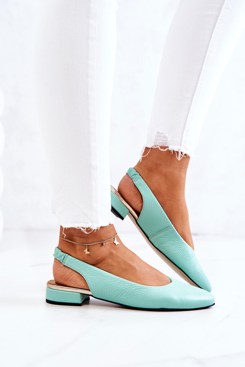 Шкіряні балерини на високих підборах зеленого кольору Норін