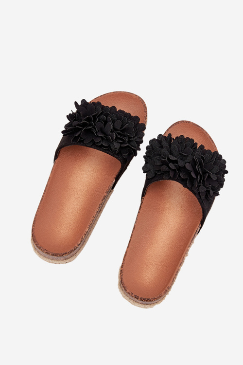 Жіночі Тапочки На Платформі З Декоративними Квітами Чорні Tessara