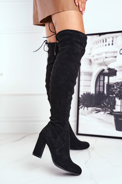 Жіночі високі чоботи замшеві чорні Highso