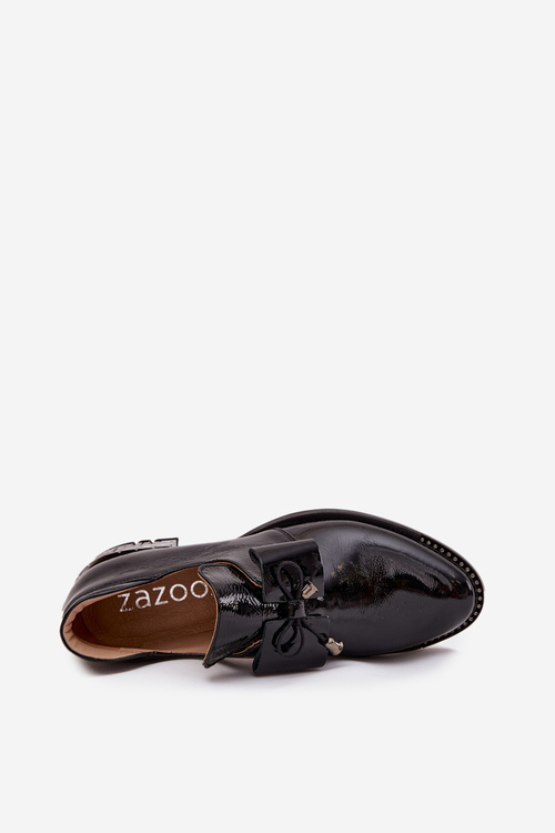 Лаковані жіночі туфлі на низькому каблуці з бантом Zazoo 1399 Чорні