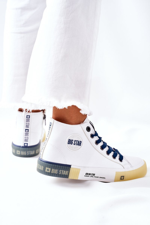 Жіночі шкіряні високі кросівки Big Star II274137 Білі