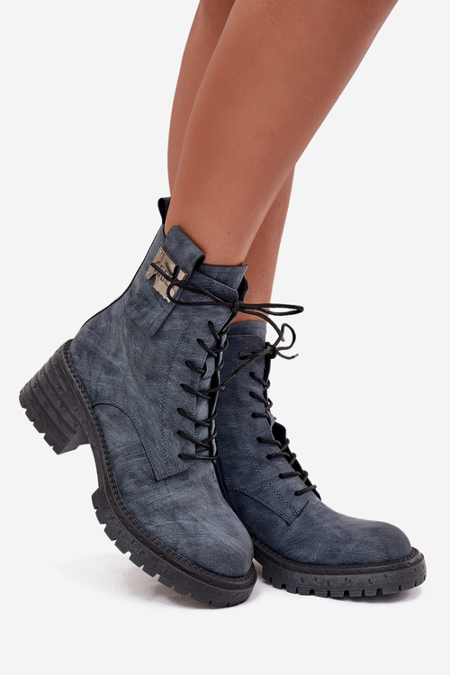 Шкіряні жіночі робочі черевики на каблуці з декоративним елементом Artiker 57C0212 Синій