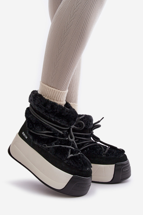 Жіночі шкіряні зимові черевики на товстій підошві з хутром Big Star OO274A206 Чорні