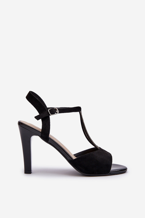 Жіночі босоніжки на високому каблуці з прикрашеними ремінцями Sergio Leone SK924 чорні