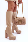 Жіночі чоботи вище коліна на підборах і платформі бежеві Baldrema