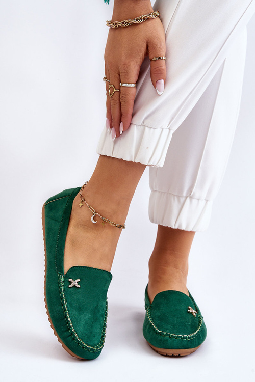Жіночі замшеві лофери з прикрасами Зелена Лія